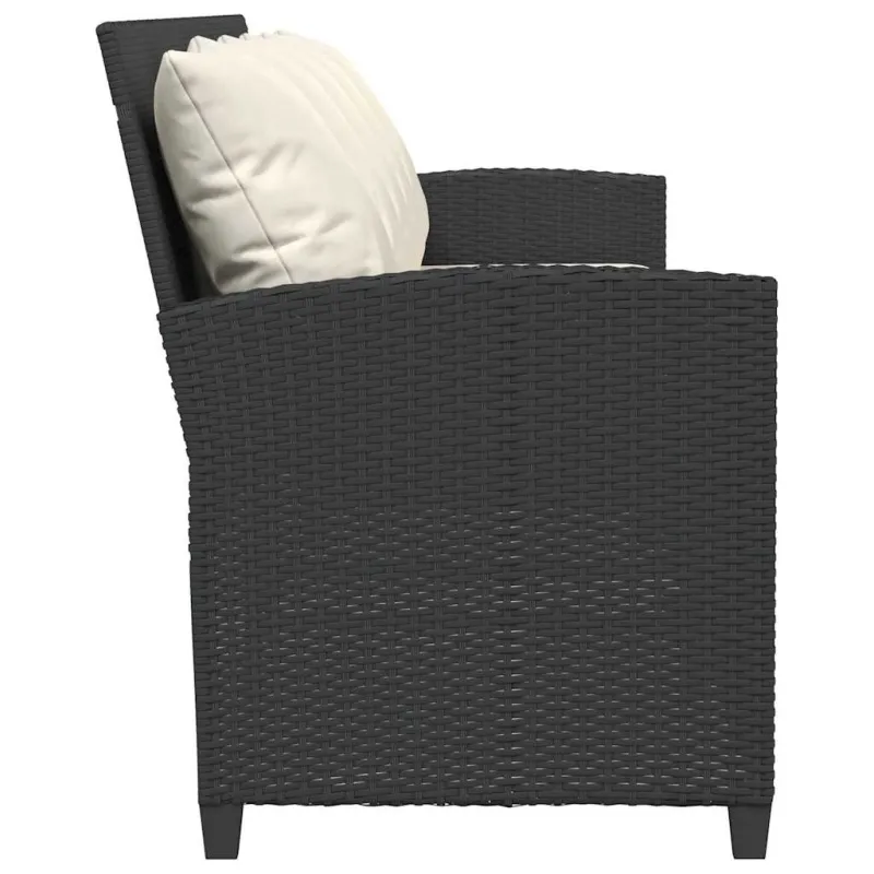 Sodo sofa, 5 vietų, su pagalvėlėmis, juoda, poliratanas