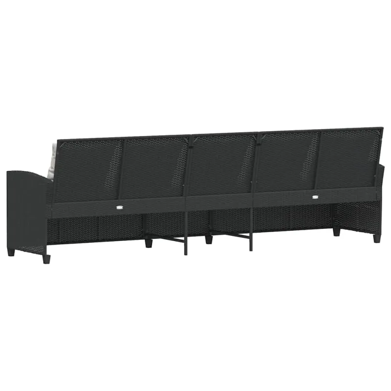 Sodo sofa, 5 vietų, su pagalvėlėmis, juoda, poliratanas