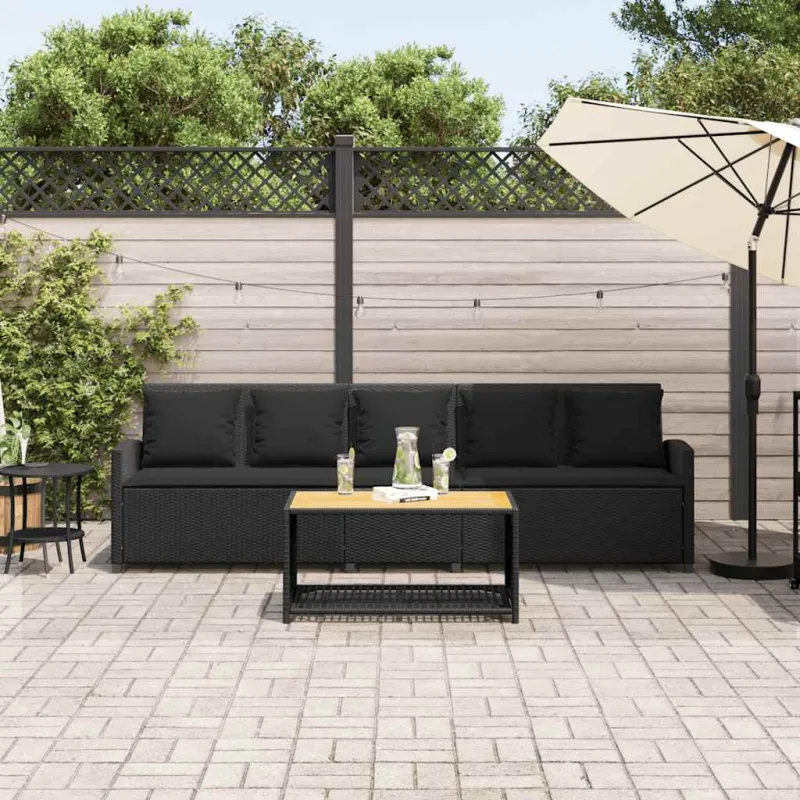 Sodo sofa, 5 vietų, su pagalvėlėmis, juoda, poliratanas