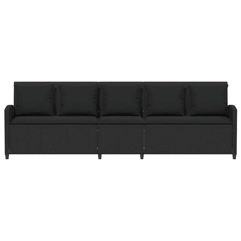 Sodo sofa, 5 vietų, su pagalvėlėmis, juoda, poliratanas