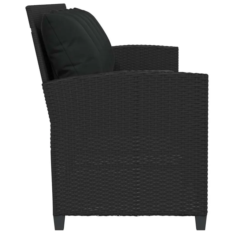 Sodo sofa, 5 vietų, su pagalvėlėmis, juoda, poliratanas