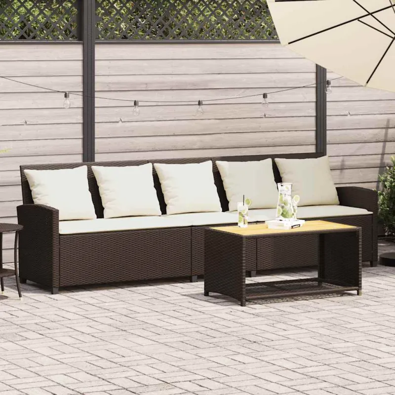 Sodo sofa, 5 vietų, su pagalvėlėmis, ruda, poliratanas