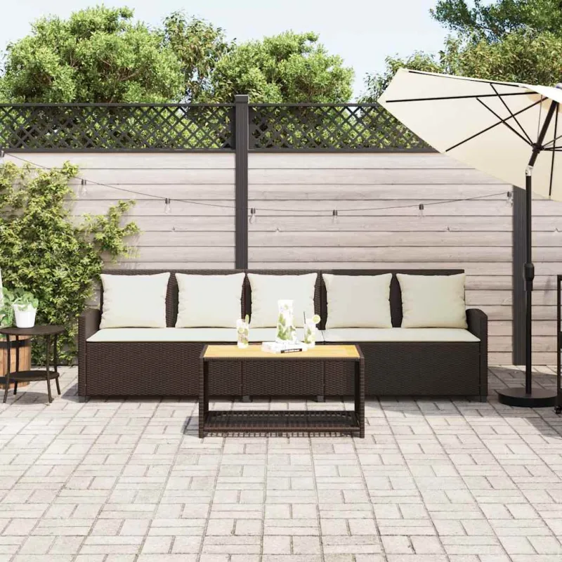 Sodo sofa, 5 vietų, su pagalvėlėmis, ruda, poliratanas