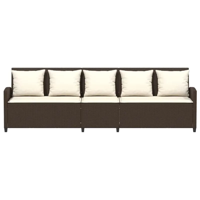 Sodo sofa, 5 vietų, su pagalvėlėmis, ruda, poliratanas