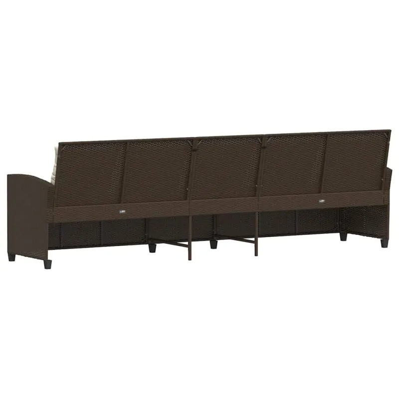 Sodo sofa, 5 vietų, su pagalvėlėmis, ruda, poliratanas
