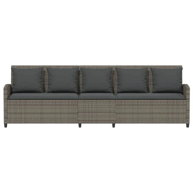 Sodo sofa, 5 vietų, su pagalvėlėmis, pilka, poliratanas