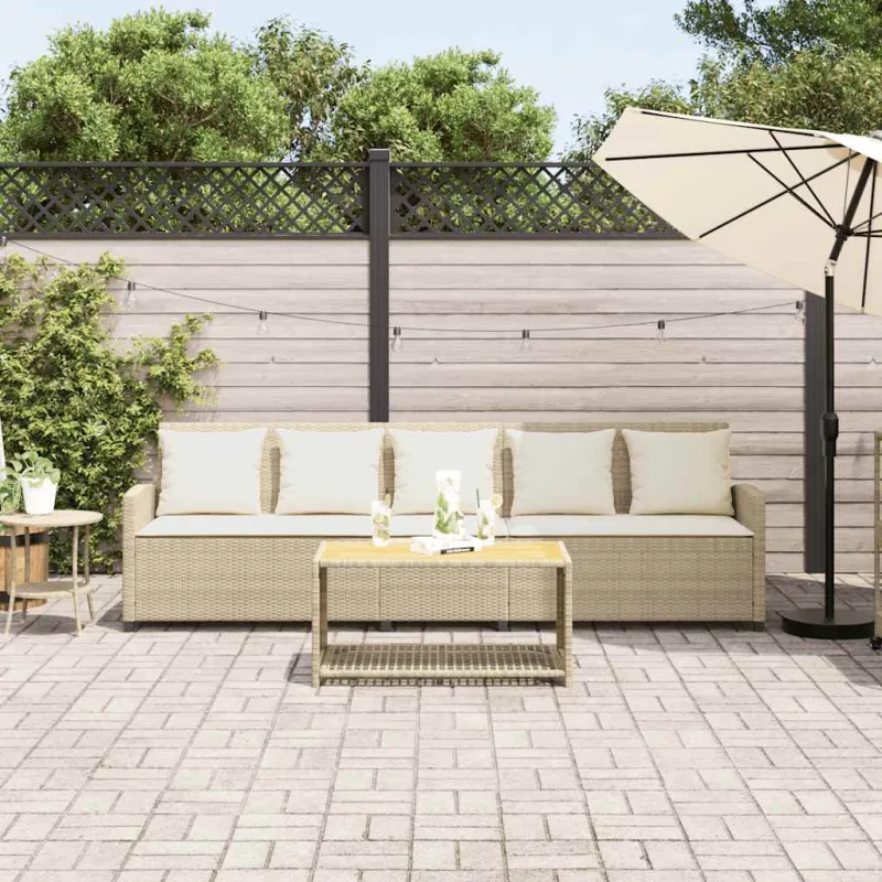 Sodo sofa, 5 vietų, su pagalvėlėmis, smėlio spalvos, poliratanas