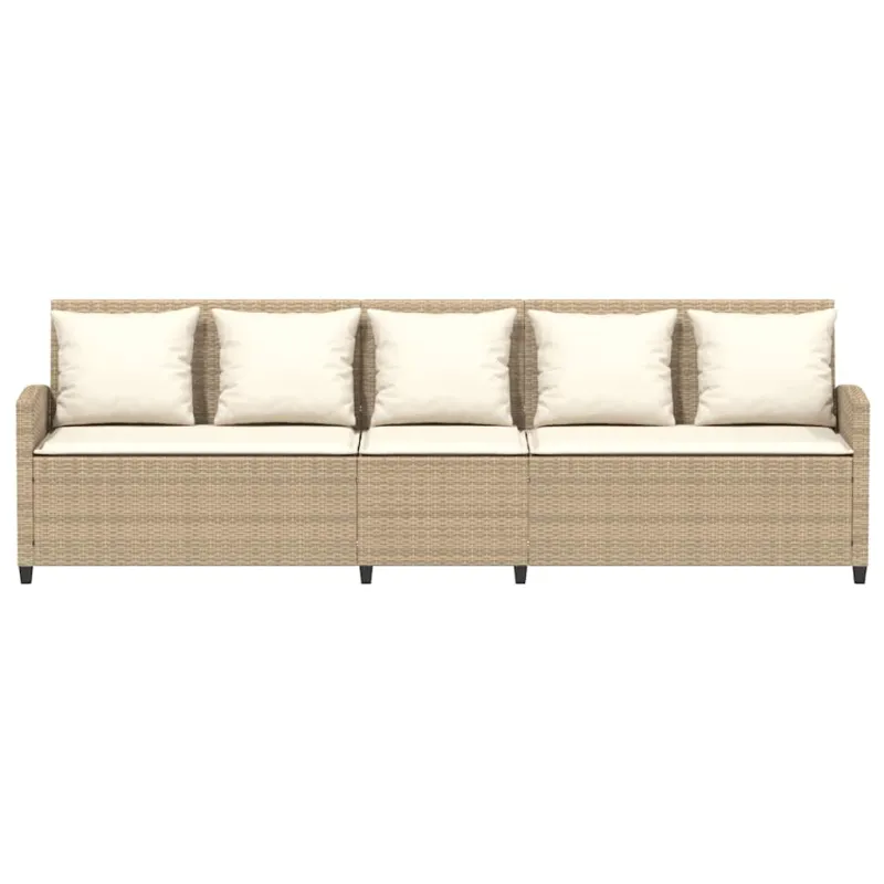 Sodo sofa, 5 vietų, su pagalvėlėmis, smėlio spalvos, poliratanas