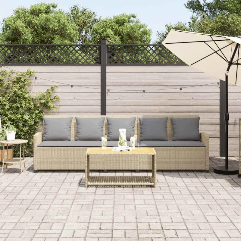 Sodo sofa, 5 vietų, su pagalvėlėmis, smėlio spalvos, poliratanas