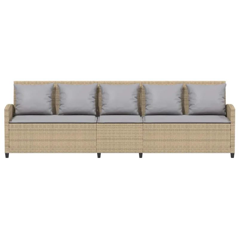 Sodo sofa, 5 vietų, su pagalvėlėmis, smėlio spalvos, poliratanas