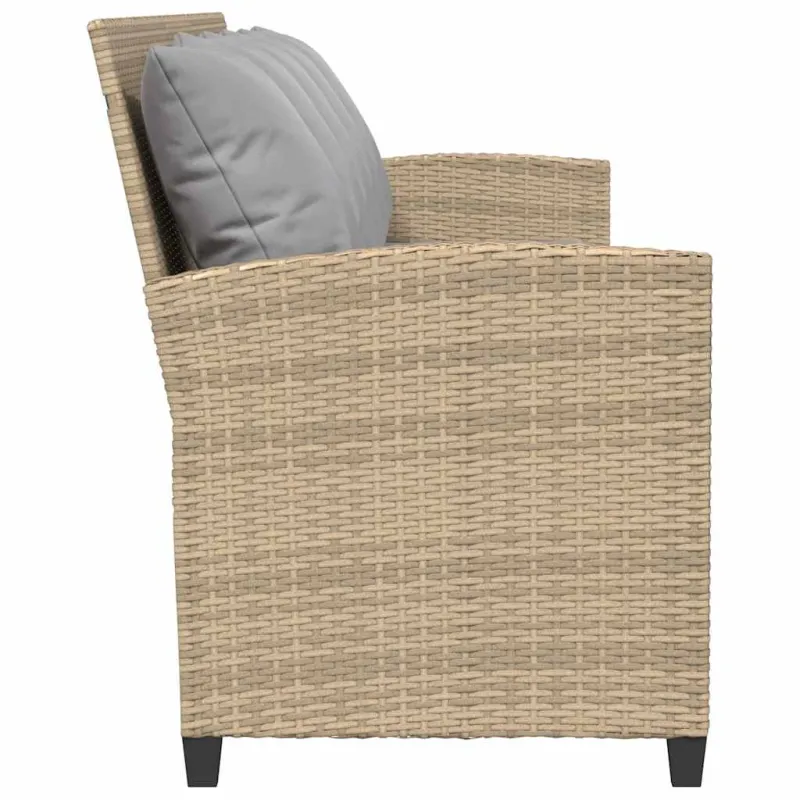 Sodo sofa, 5 vietų, su pagalvėlėmis, smėlio spalvos, poliratanas