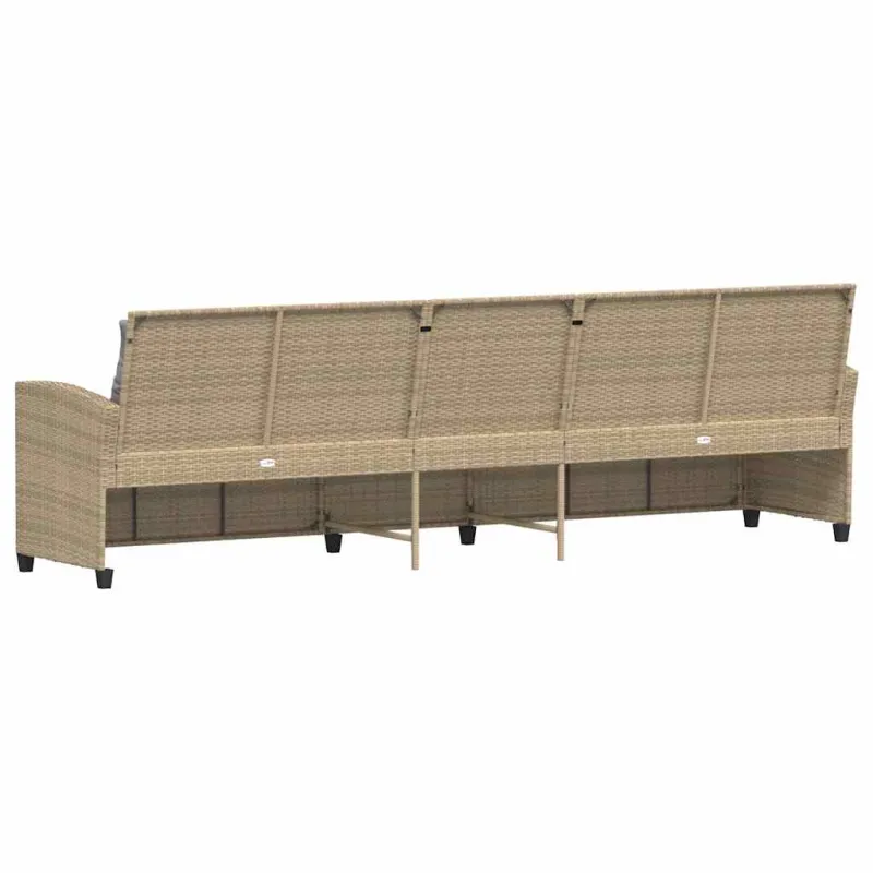 Sodo sofa, 5 vietų, su pagalvėlėmis, smėlio spalvos, poliratanas