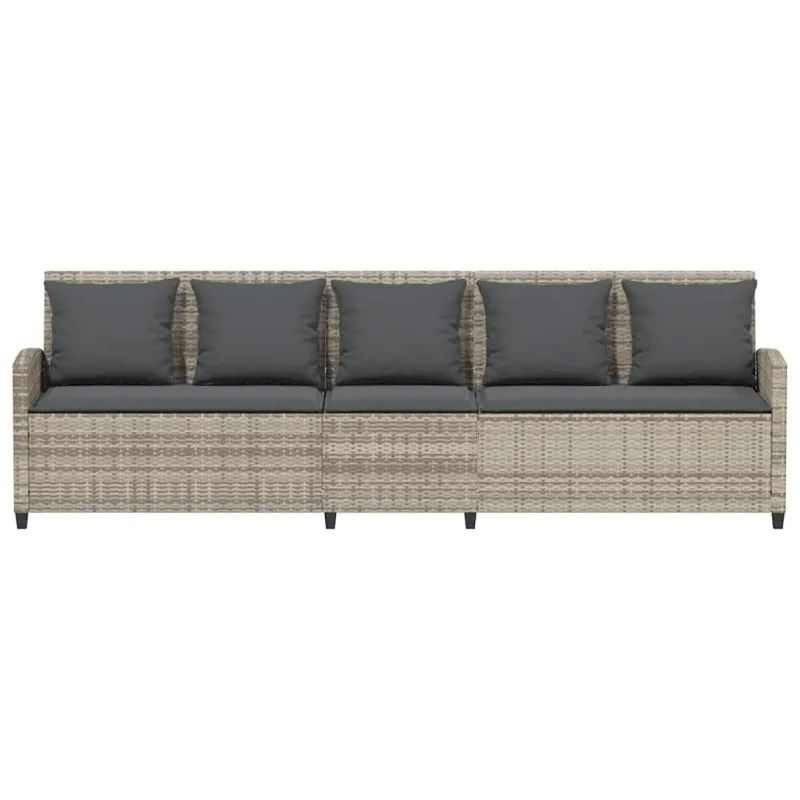 Sodo sofa, 5 vietų, su pagalvėlėmis, šviesiai pilka, poliratanas