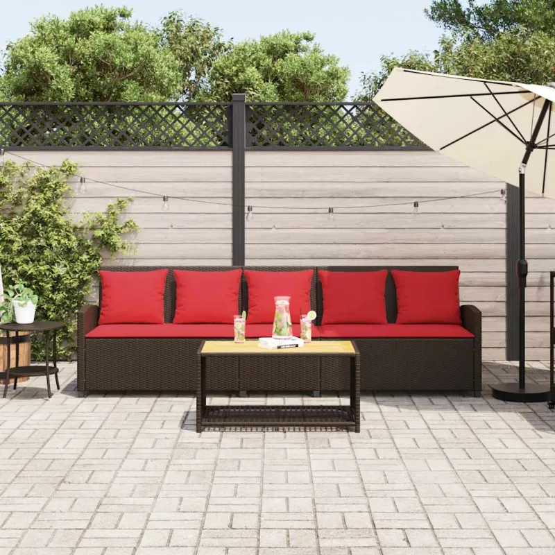 Sodo sofa, 5 vietų, su pagalvėlėmis, ruda, poliratanas