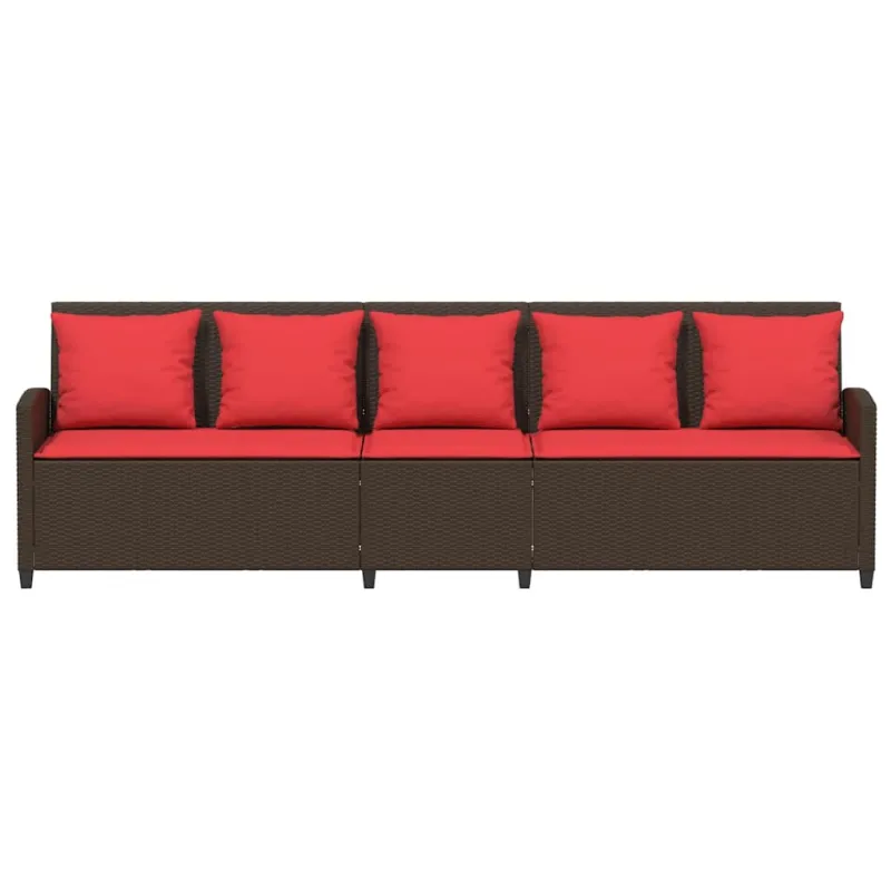 Sodo sofa, 5 vietų, su pagalvėlėmis, ruda, poliratanas