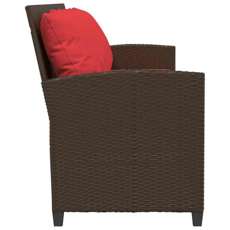 Sodo sofa, 5 vietų, su pagalvėlėmis, ruda, poliratanas