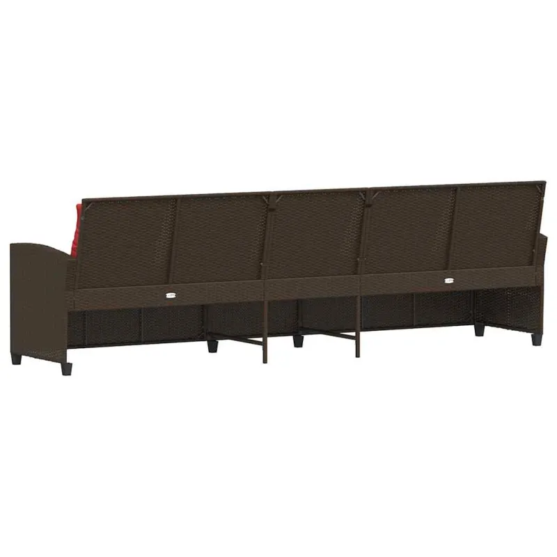 Sodo sofa, 5 vietų, su pagalvėlėmis, ruda, poliratanas