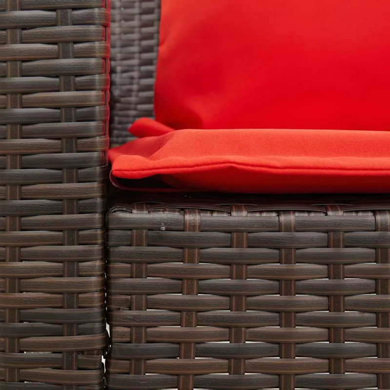 Sodo sofa, 5 vietų, su pagalvėlėmis, ruda, poliratanas