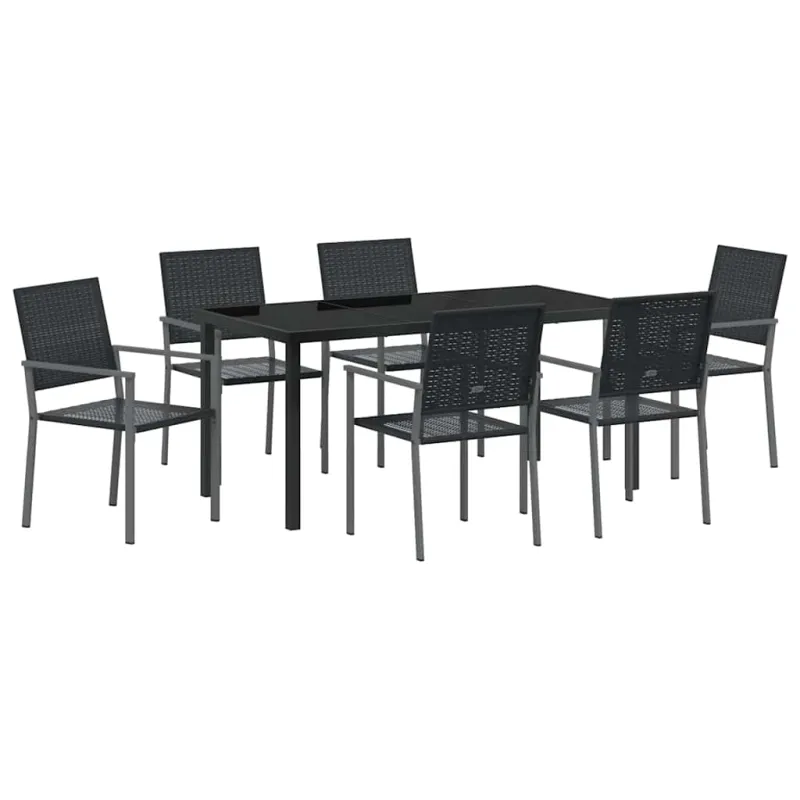 Sodo valgomojo komplektas 7 pcs Juoda PE ratanas