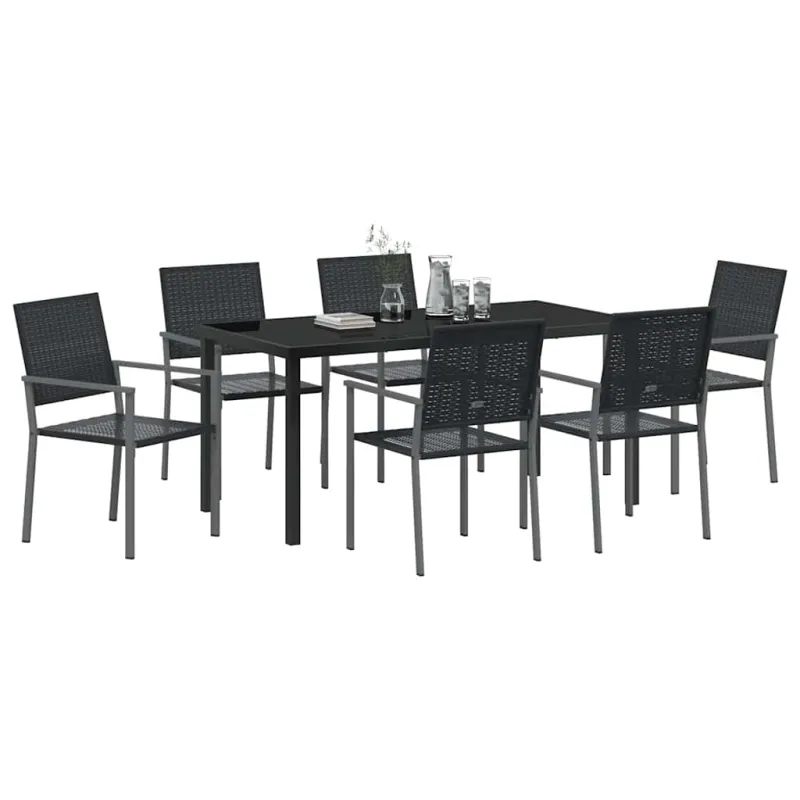 Sodo valgomojo komplektas 7 pcs Juoda PE ratanas