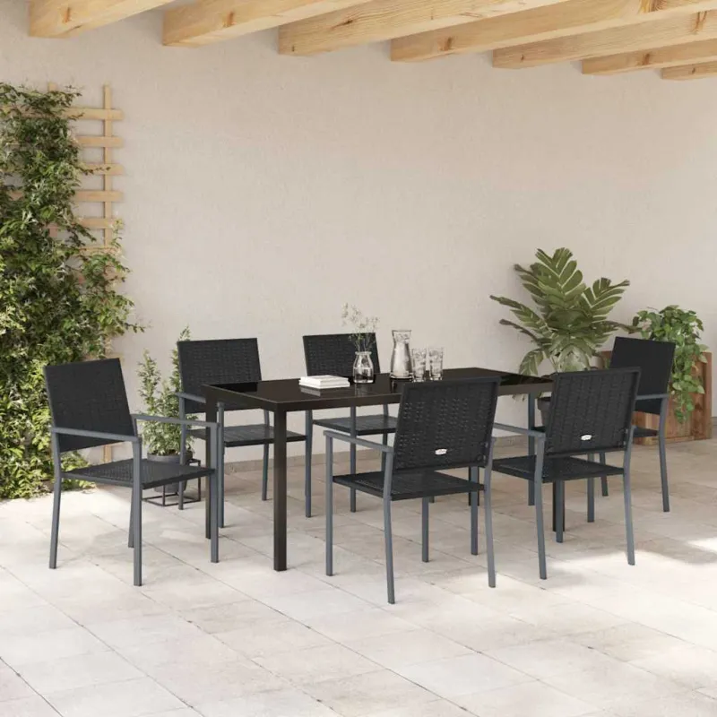 Sodo valgomojo komplektas 7 pcs Juoda PE ratanas