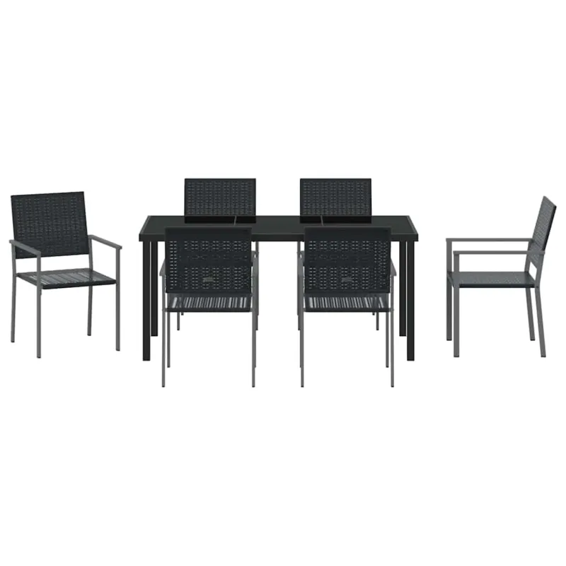 Sodo valgomojo komplektas 7 pcs Juoda PE ratanas