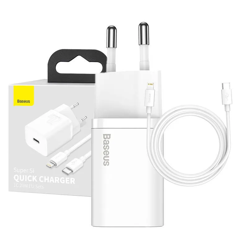 Baseus Super Si Quick Charger 1C 20W koos USB-C kaabliga Lightning 1m (valge) universaalne