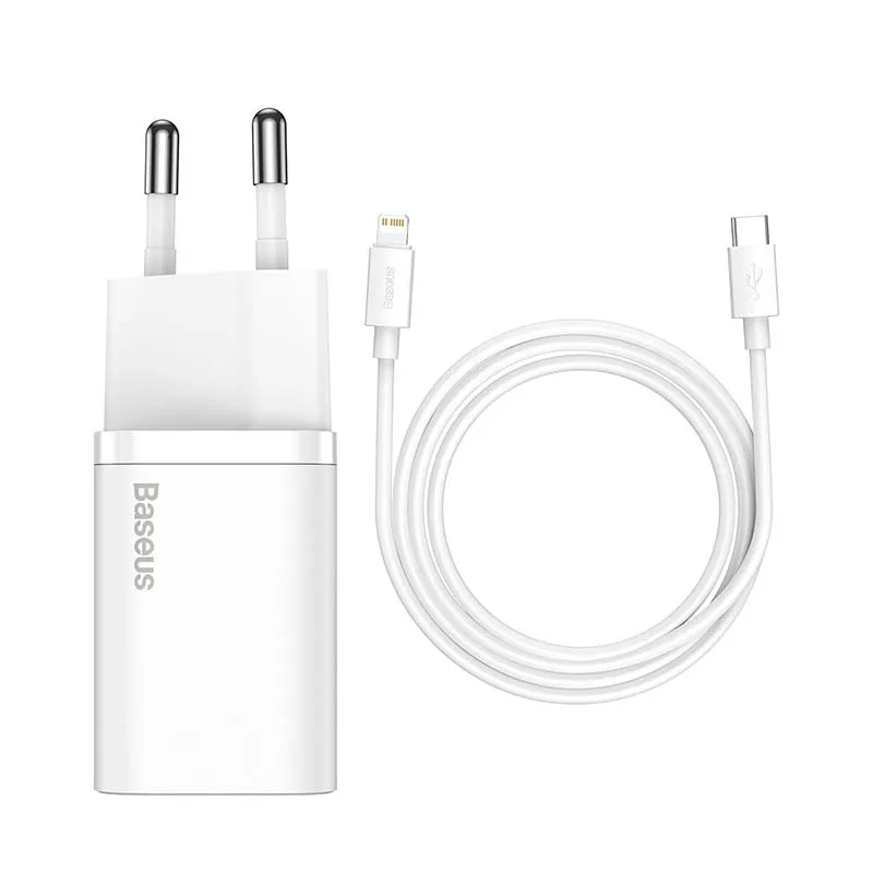 Baseus Super Si Quick Charger 1C 20W koos USB-C kaabliga Lightning 1m (valge) universaalne