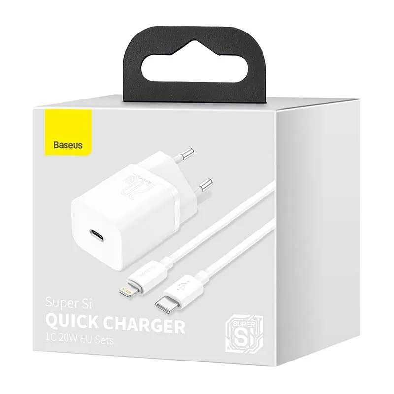Baseus Super Si Quick Charger 1C 20W koos USB-C kaabliga Lightning 1m (valge) universaalne