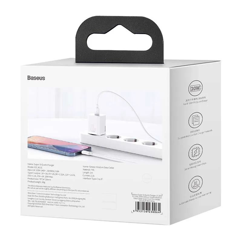 Baseus Super Si Quick Charger 1C 20W koos USB-C kaabliga Lightning 1m (valge) universaalne