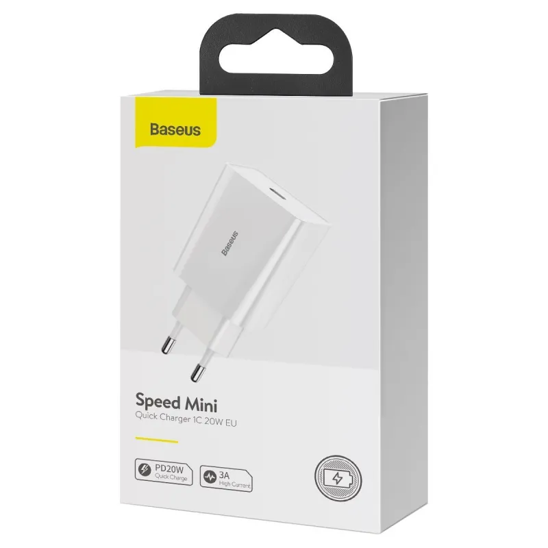 Baseus Speed Mini Kiirlaadija, USB-C, PD, 3A, 20W (valge) universaal