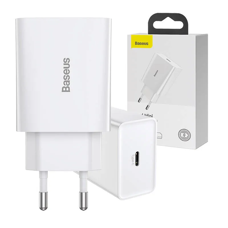Baseus Speed Mini Kiirlaadija, USB-C, PD, 3A, 20W (valge) universaal