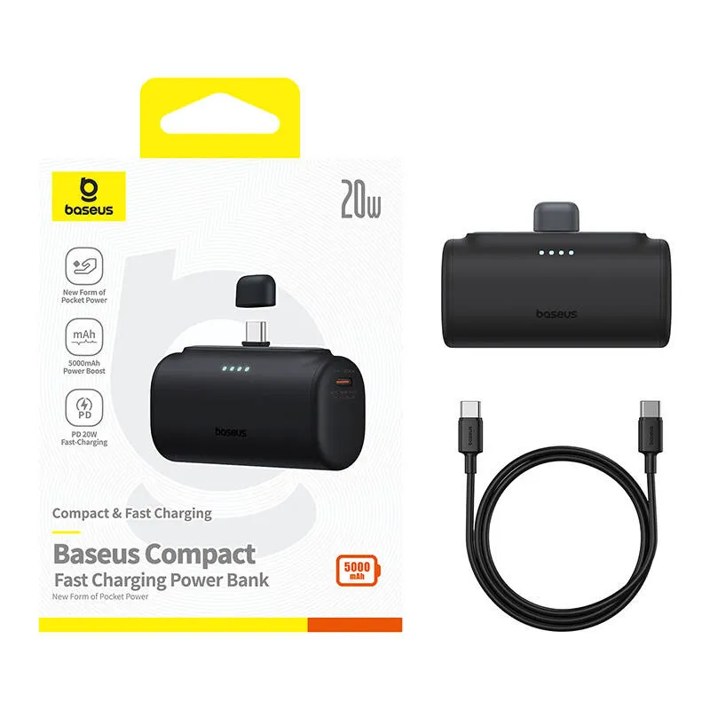 Baseus Compact 5000mAh Powerbank, 20W, USB-C (must) universaalne