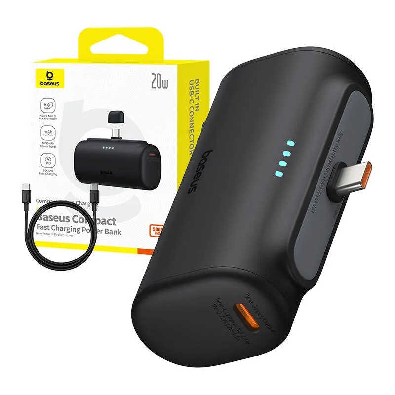 Baseus Compact 5000mAh Powerbank, 20W, USB-C (must) universaalne