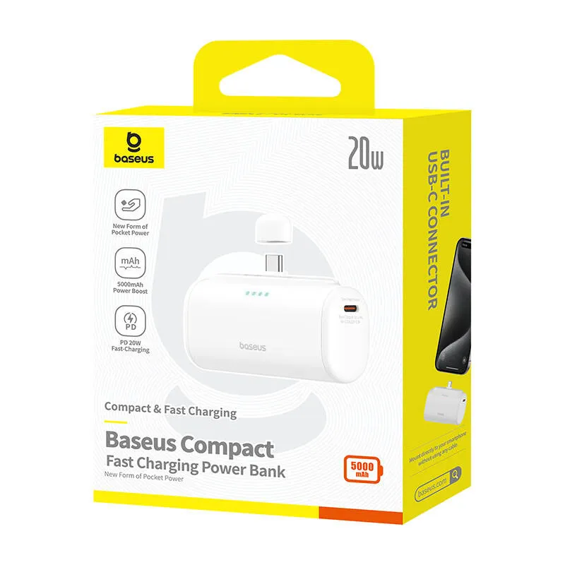 Baseus Compact 5000mAh Powerbank, 20W, USB-C (valge) universaalne
