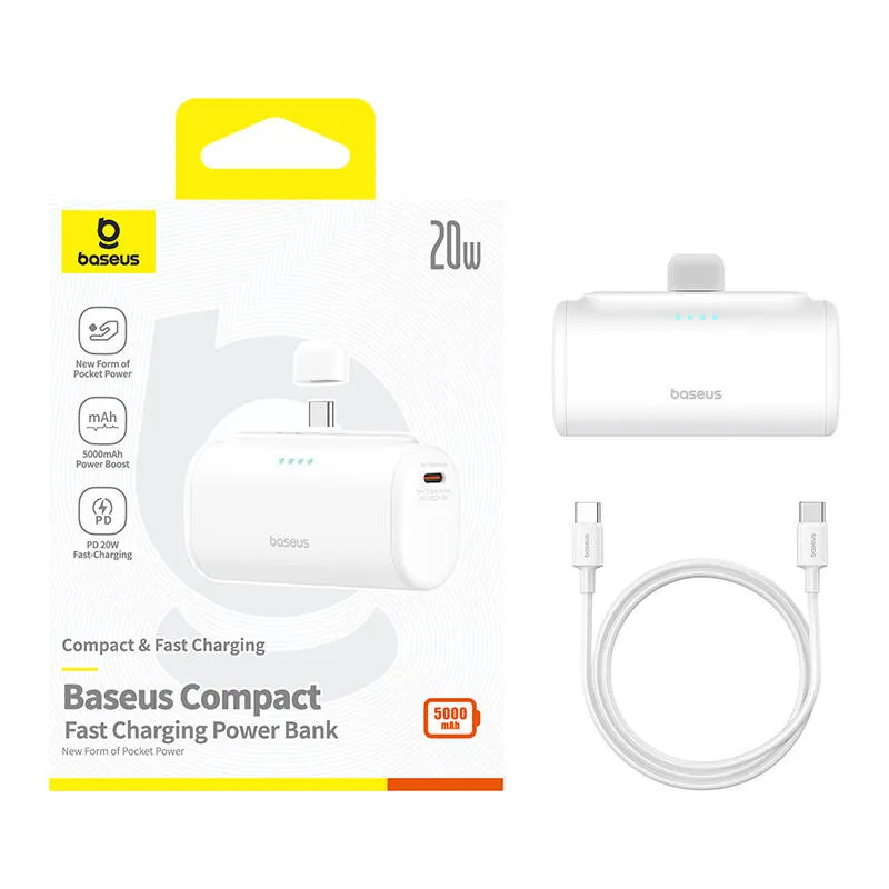 Baseus Compact 5000mAh Powerbank, 20W, USB-C (valge) universaalne