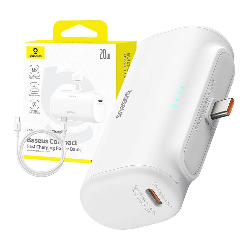 Baseus Compact 5000mAh Powerbank, 20W, USB-C (valge) universaalne