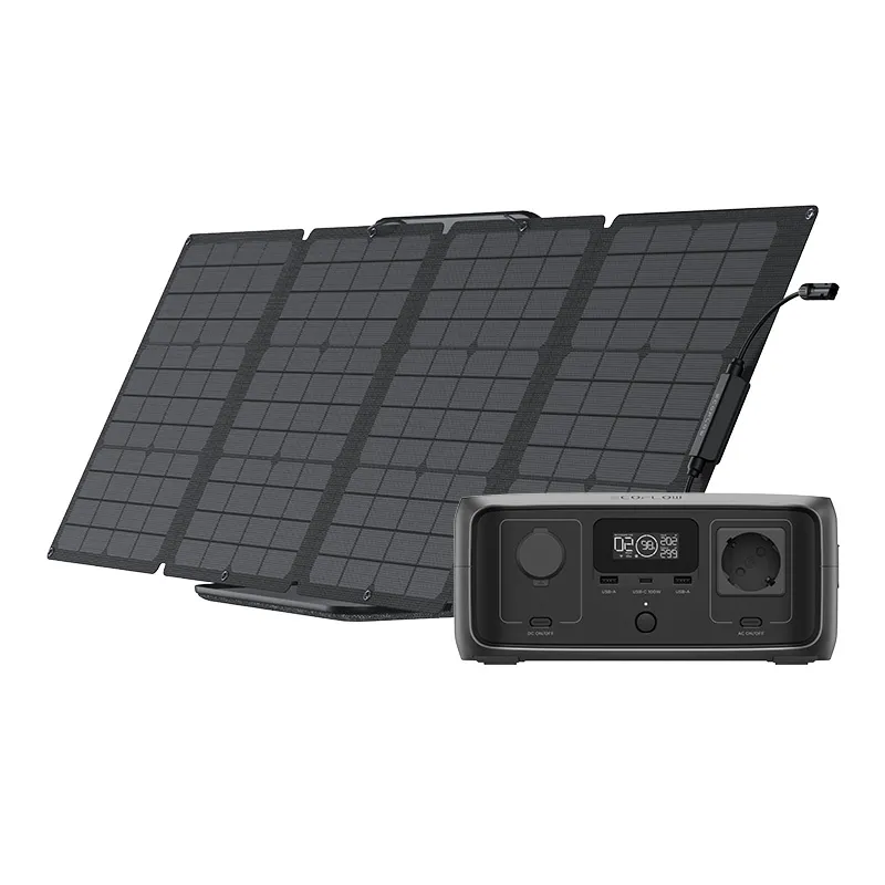 Setti: EcoFlow River 3 -sähkölaitteisto + 110W fotovoltaikkopaneeli. universaali