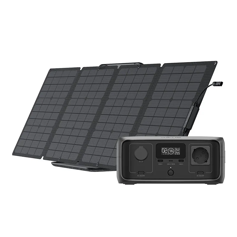 Setti: EcoFlow River 3 UPS-virtalähdeasema + 110W valokuvapaneeli. universaali