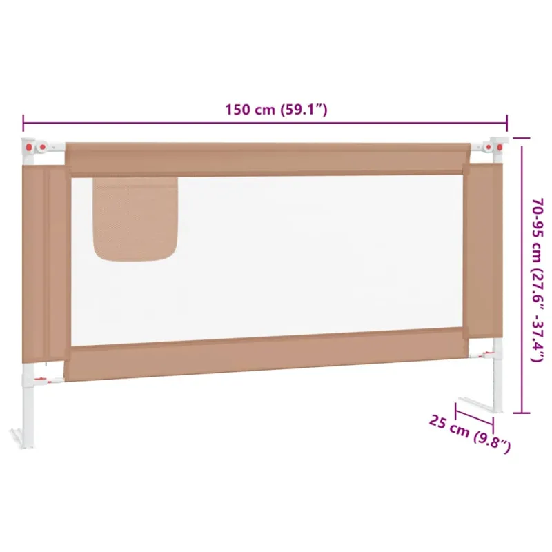 Apsauginis turėklas vaiko lovai, taupe, 150x25cm, audinys