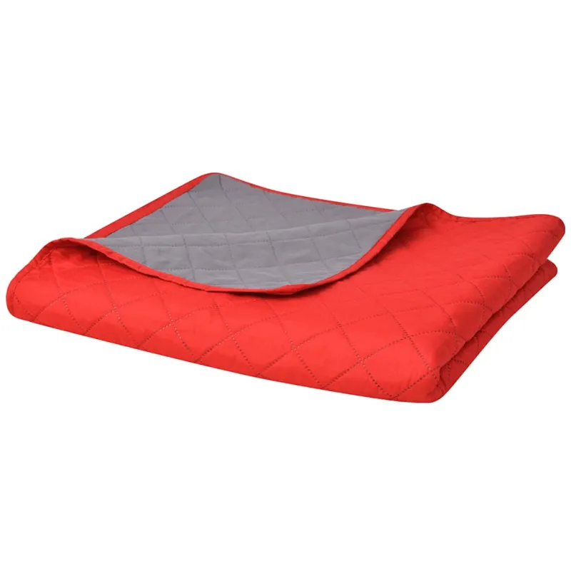 131556 Double-sided Quilted Bedspread Red and Grey 220x240 cm