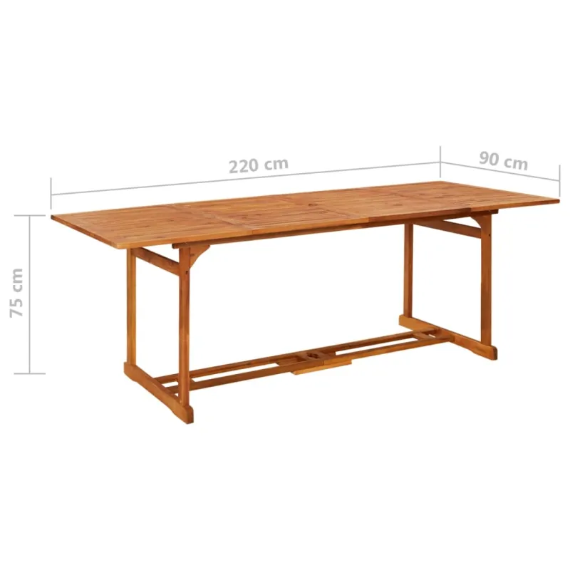 Sodo ruokapöytä, 220x90x75 cm, akatiamateriaalista massiivipuuta