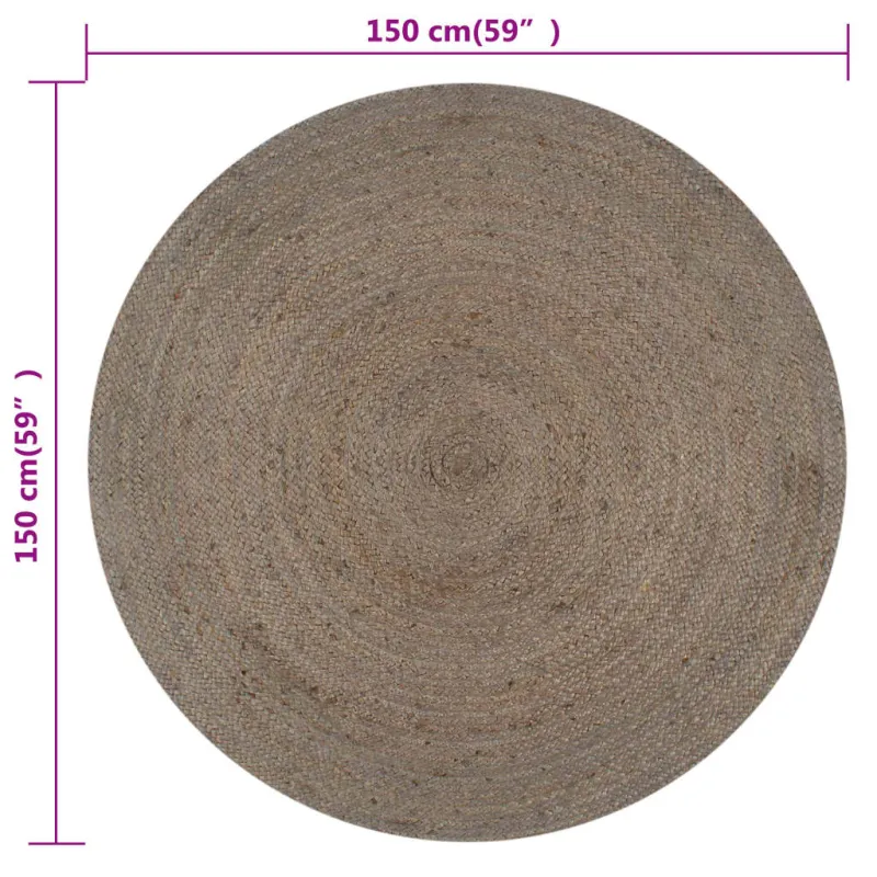 Kilimas, pilkas, 150cm, džiutas, apvalus, rankų darbo