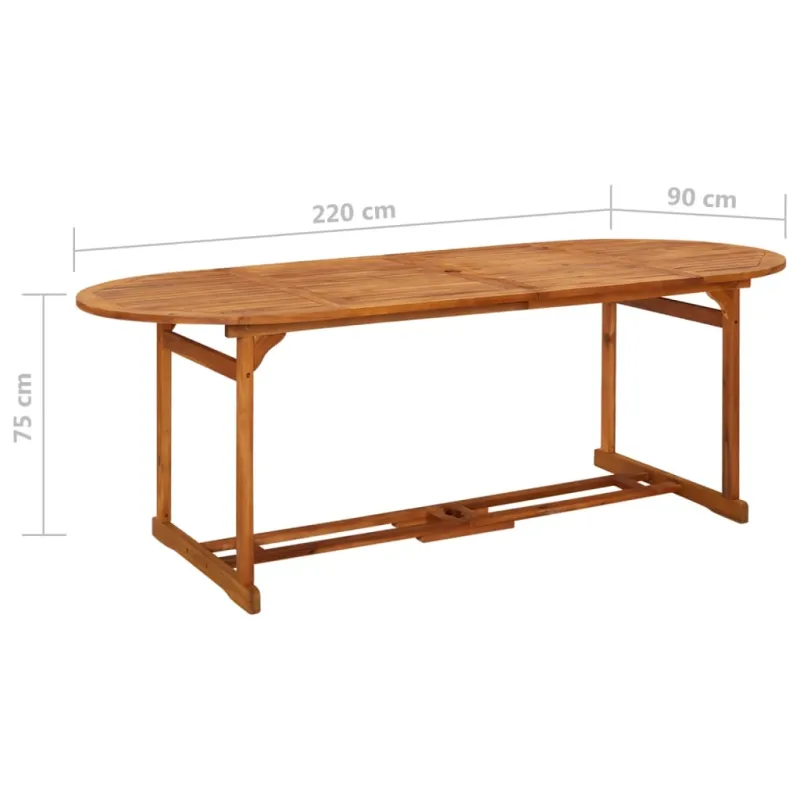 Sodo ruokapöytä, 220x90x75 cm, akatiamateriaalista massiivipuuta