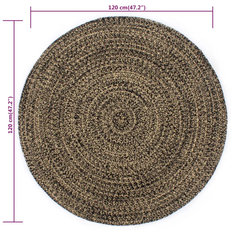 Kilimas, juodos ir natūralios sp., 120cm, džiutas, rankų darbo