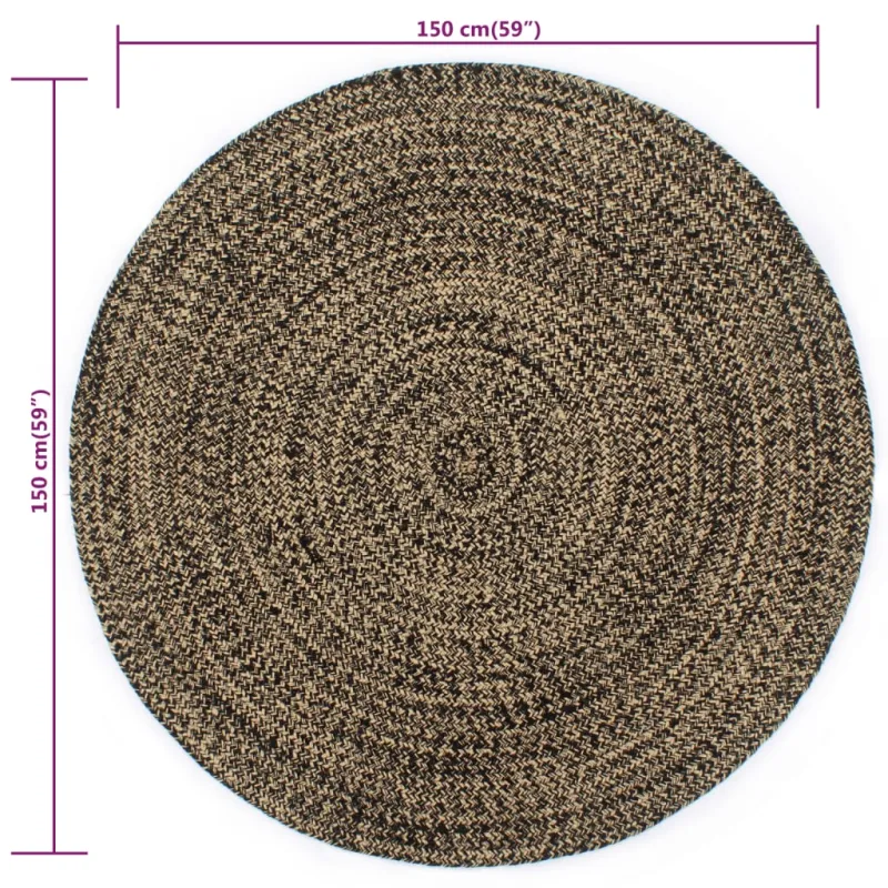 Kilimas, juodos ir natūralios sp., 150cm, džiutas, rankų darbo
