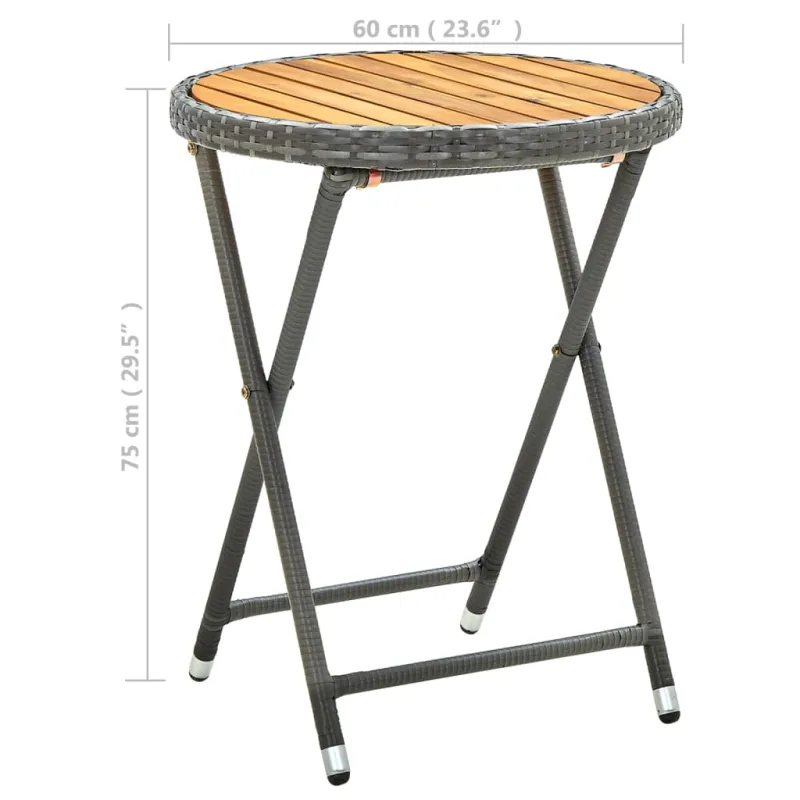 Arbatospöytä, harmaa, 60 cm, polyrattani ja akatiapuu