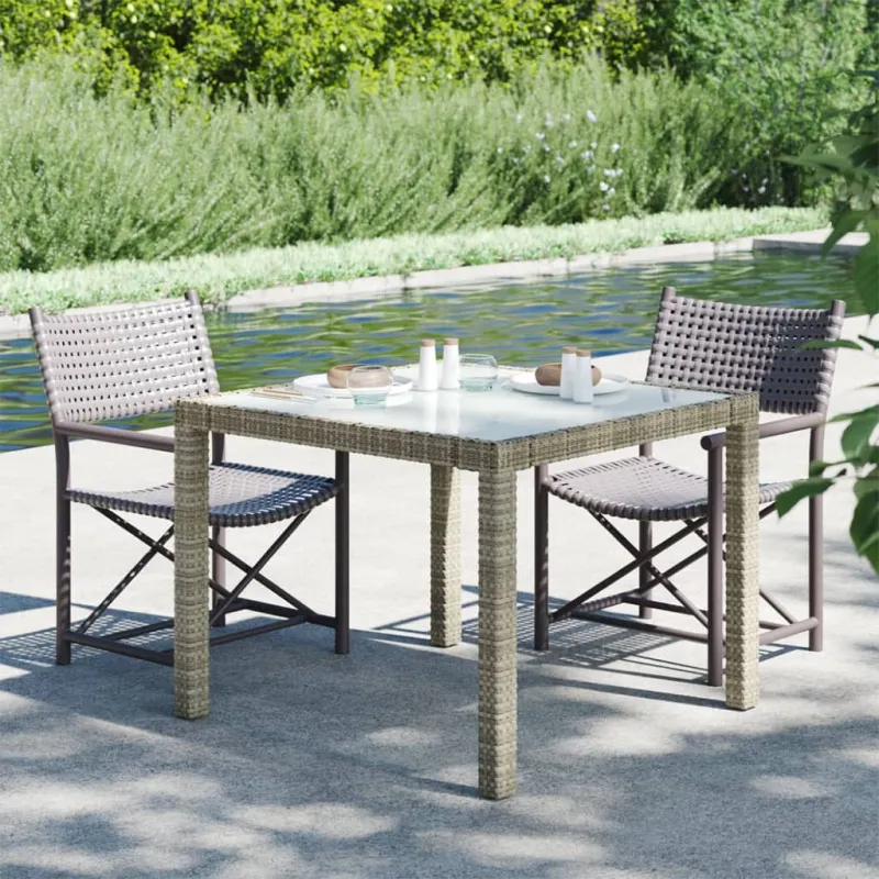 Sodo pöytä, harmaa, 90x90x75cm, karkaistu lasi / polyratamiini