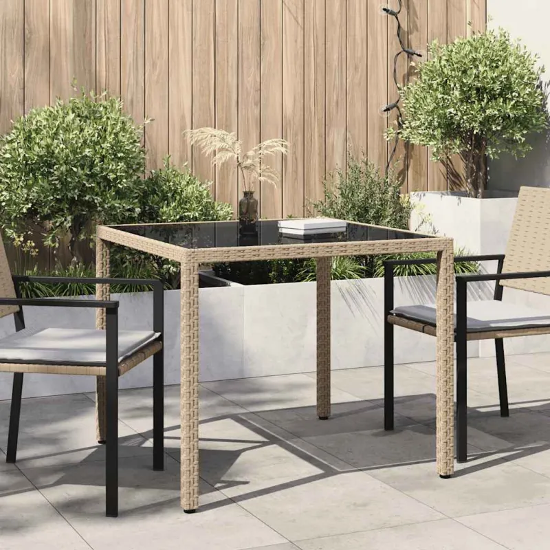 Sodo pöytätaso, hiekka, 90x90x75cm, karkaistu lasi/polyrattan