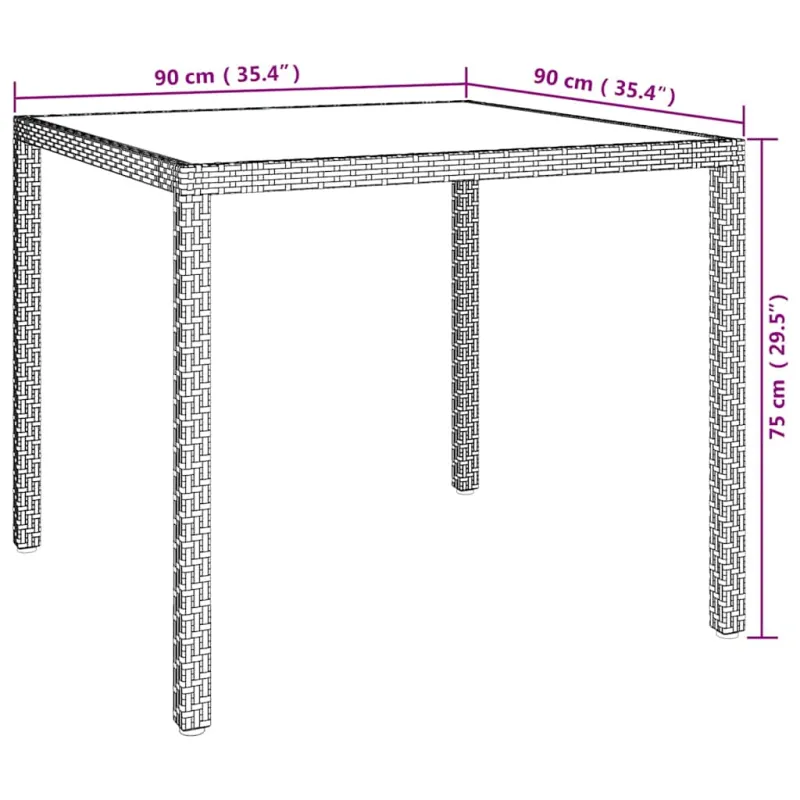 Sodo pöytätaso, hiekka, 90x90x75cm, karkaistu lasi/polyrattan